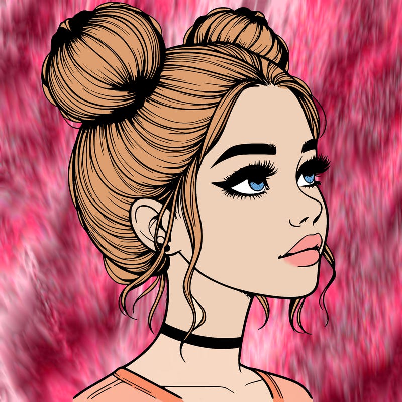 realistic girl with buns on the top of her head