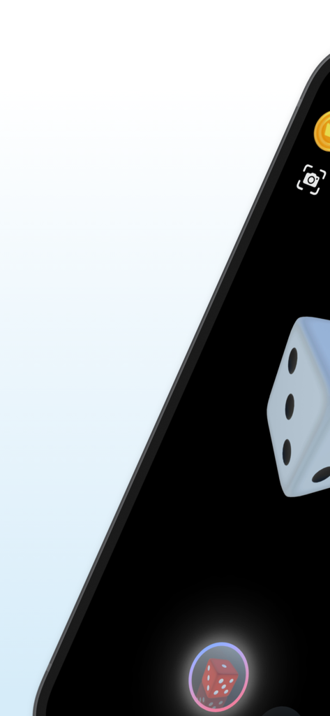 Dice Roller 3D: Yahtzee, Ludo - 3D dice roller simulator app screen with realistic dice physics