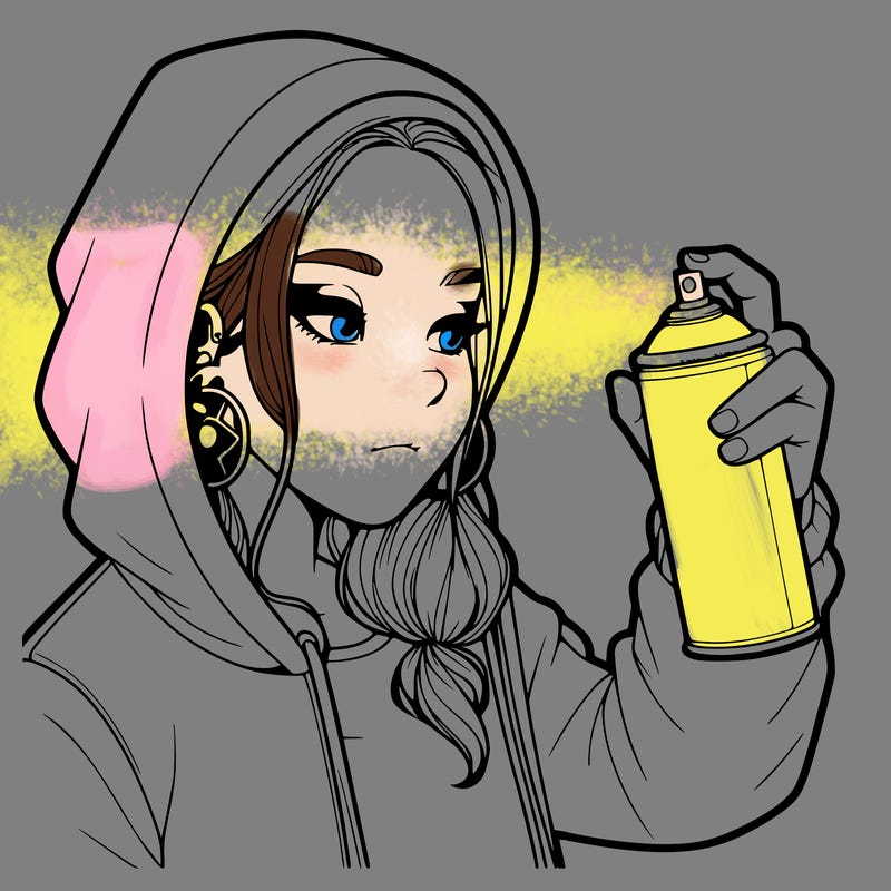a realistic girl, spray painting