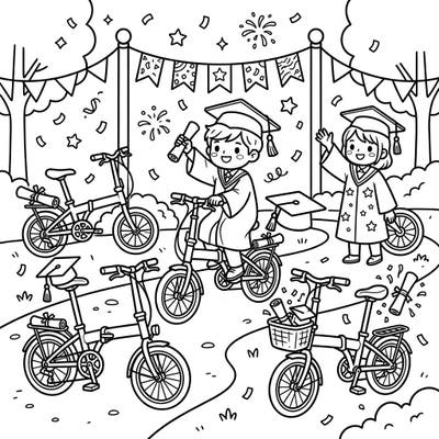 Roll into a vibrant celebration with this adorable graduation coloring page featuring cheerful students and their trusty folding bikes. It’s the perfect way to commemorate academic achievements with a creative twist.