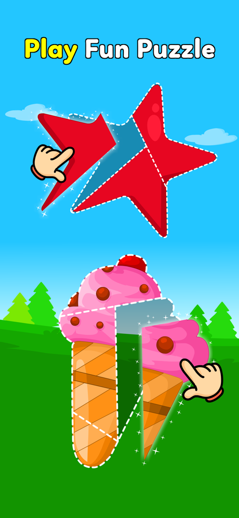 Fun Toddler Games for Kids 3-5 - Quebra-cabeças interativos de formas para crianças com uma estrela vermelha e um picolé rosa