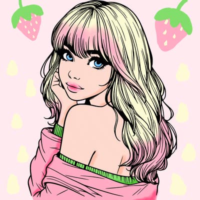 realistic girl with bangs looking over her shoulder