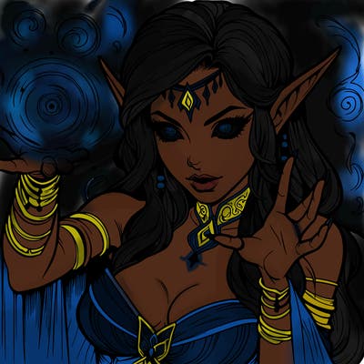 realistic scary beautiful elf sorceress casting spell