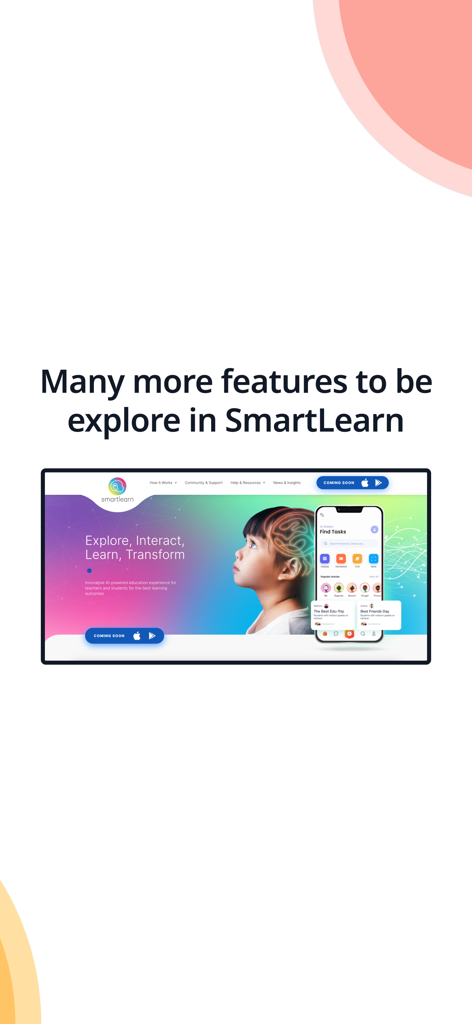 SmartLearn App - Aperçu des fonctionnalités de l'application SmartLearn incluant des interfaces d'apprentissage par l'IA et de gestion des tâches