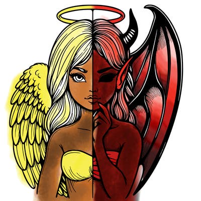 realistic angel half demon