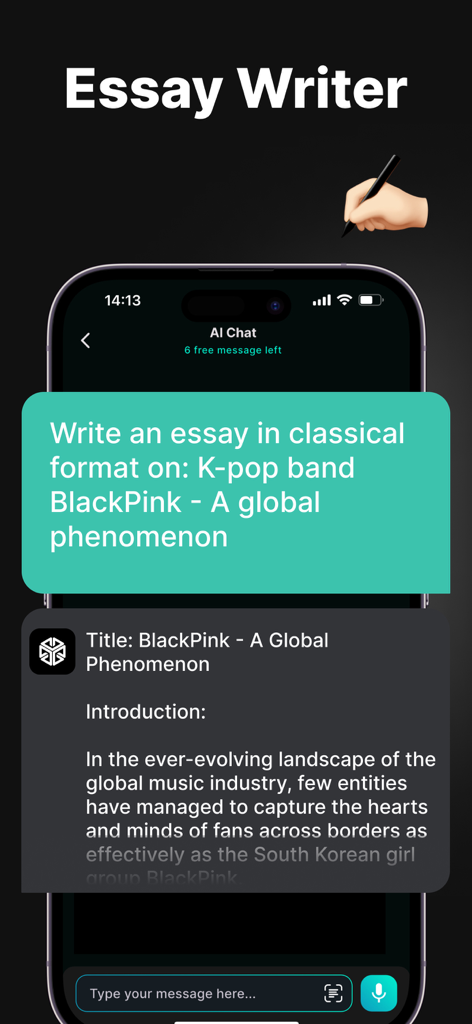 IA Chatbot Assistant - GemAI - GemAI Chatbot-Assistent schreibt einen Aufsatz auf einem mobilen Bildschirm