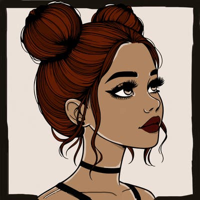 realistic girl with buns on the top of her head