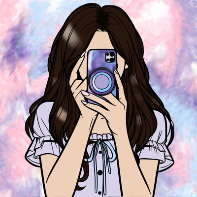 a realistic girl holding her phone taking pictures