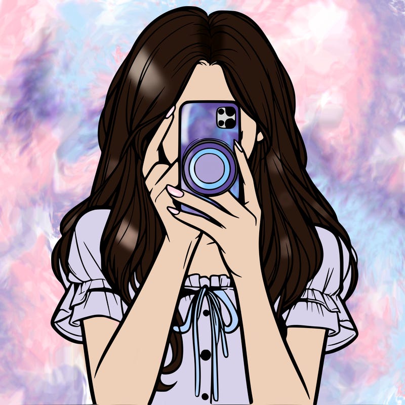 a realistic girl holding her phone taking pictures
