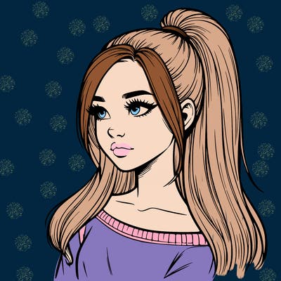 realistic girl with a high ponytail