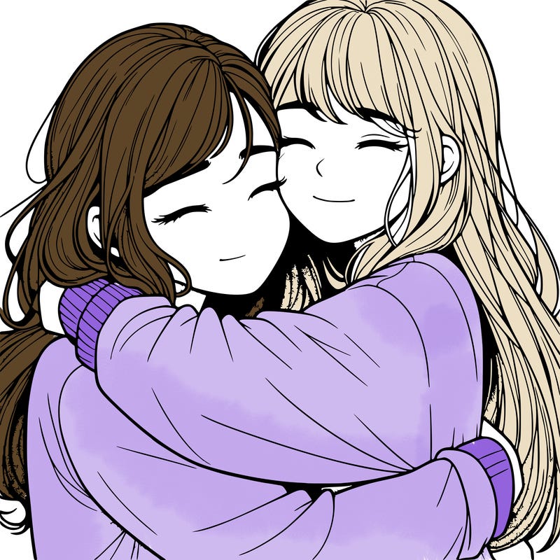 realistic two girls hugging