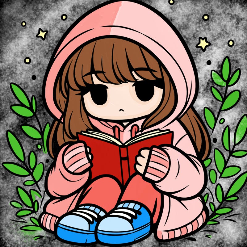 girl in oversized hoodie reading a book