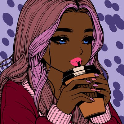 realistic girl drinking coffee
