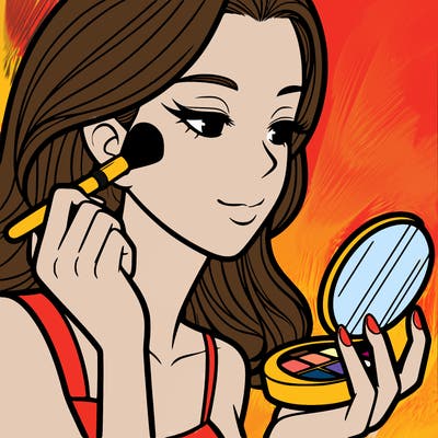 little girl putting on makeup