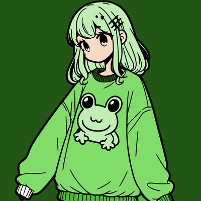 girl wearing frogging sweatshirt