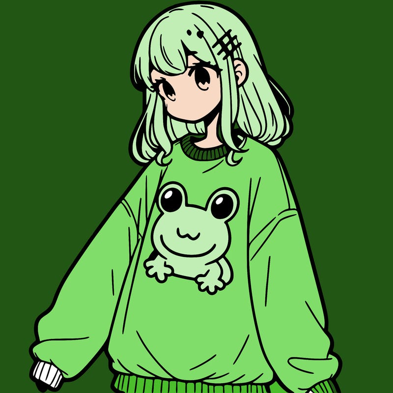girl wearing frogging sweatshirt