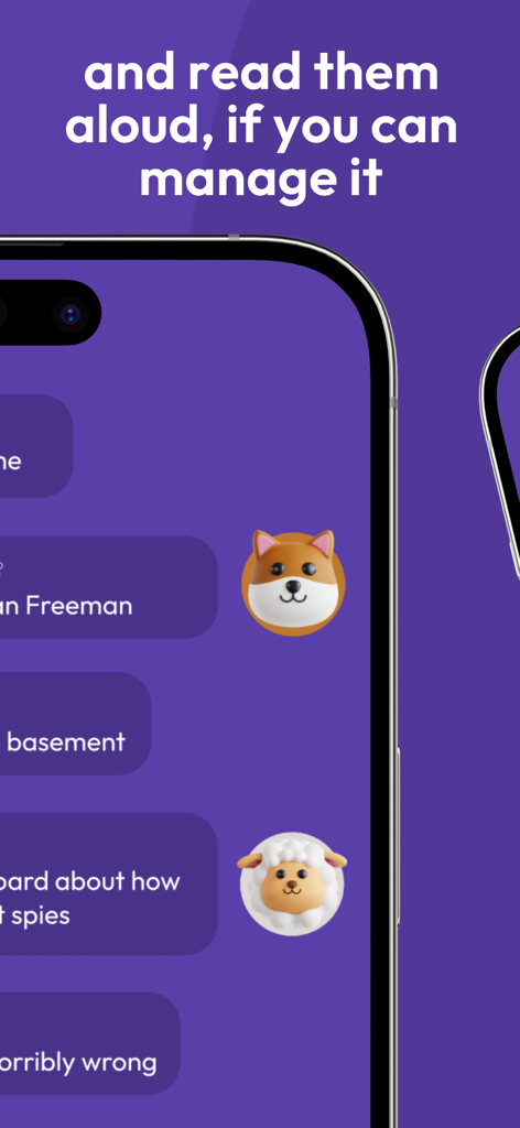 Storiado: twisted party game - Mobile phone screen showing story prompts and animal avatars in the Storiado party game interface