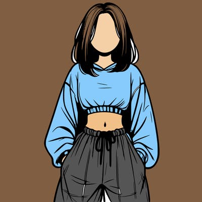 realistic girl faceless with baggy pants and a crop top