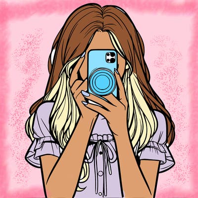 a realistic girl holding her phone taking pictures