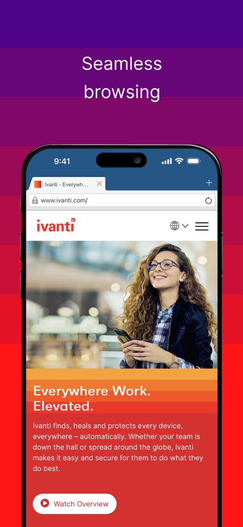 A smartphone showing the Ivanti Web@Work secure browser interface