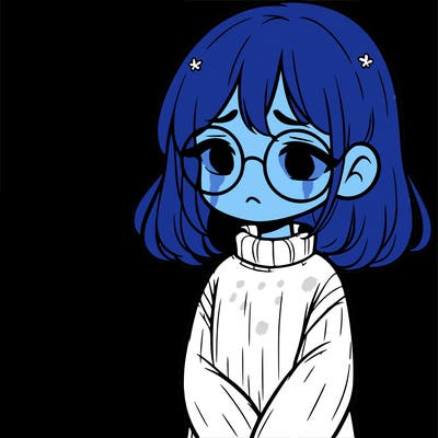 sad girl with glasses in a sweater