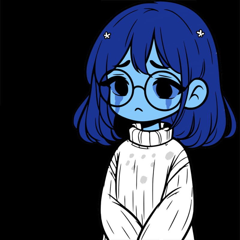 sad girl with glasses in a sweater