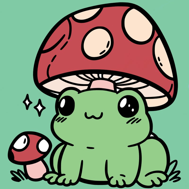 a cute frog with a mushroom hat