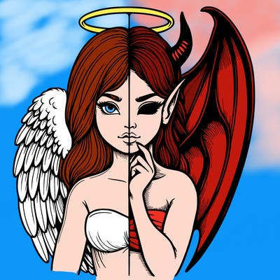 realistic angel half demon