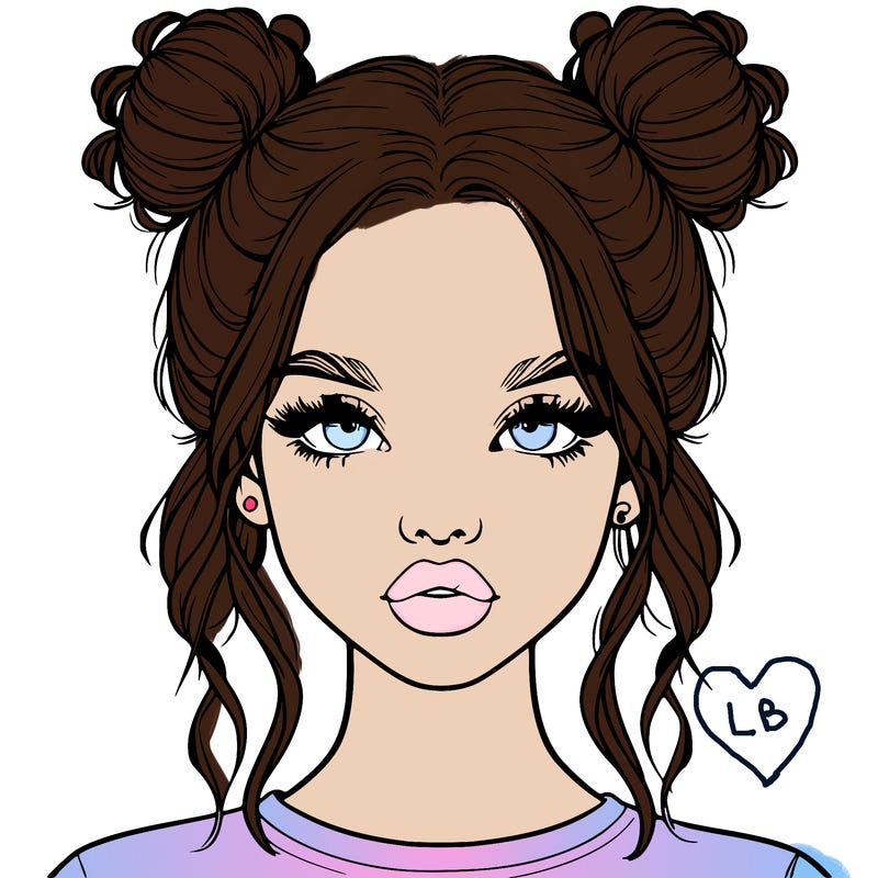 realistic girl with two buns in hair and lips