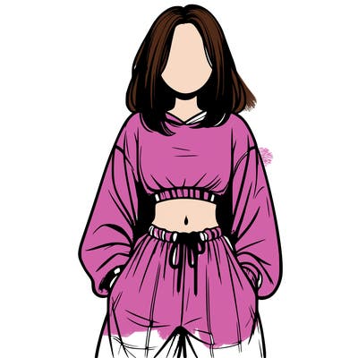 realistic girl faceless with baggy pants and a crop top