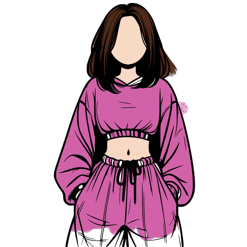 realistic girl faceless with baggy pants and a crop top