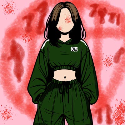 realistic girl faceless with baggy pants and a crop top