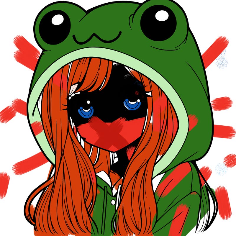 a pretty girl wearing a frog hoodie portrait with long hair