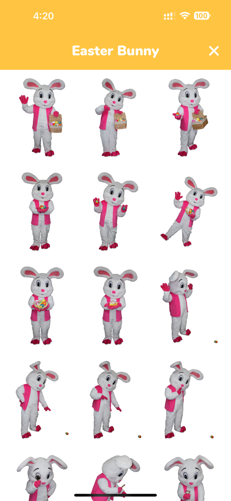 Call Easter Bunny - A grid showing various poses and props of the Easter Bunny character for photo editing.