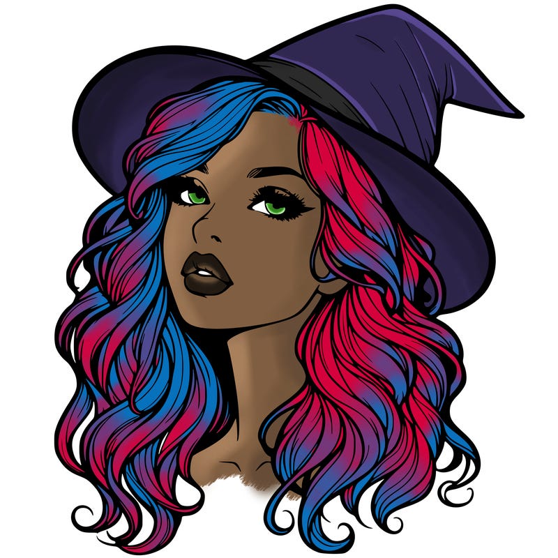 realistic witch girl with wavy hair and lips