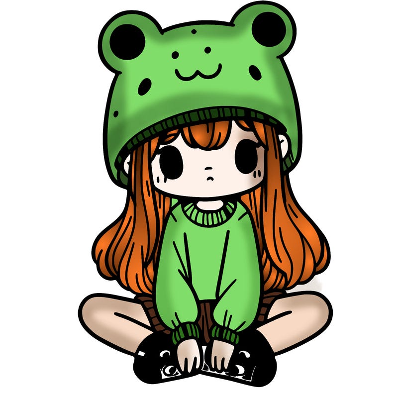 a girl wearing a frog hat and some frog socks