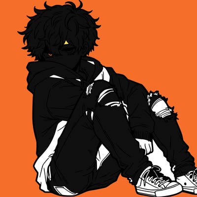 a male hoddie ripped jeans messy hair anime