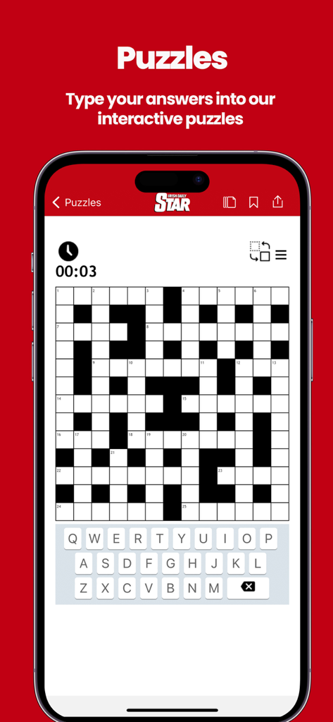 Puzzle de mots croisés interactif sur l'application du journal Irish Daily Star