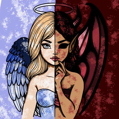 realistic angel half demon