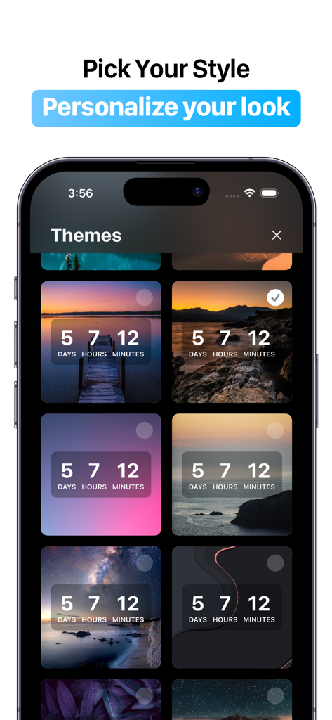 SoberLife - Sobriety Counter - Selection of customizable background themes for the SoberLife sobriety counter app