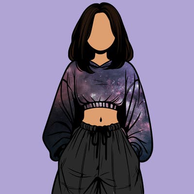 realistic girl faceless with baggy pants and a crop top
