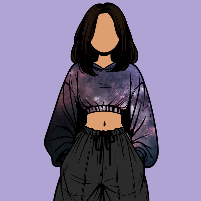 realistic girl faceless with baggy pants and a crop top