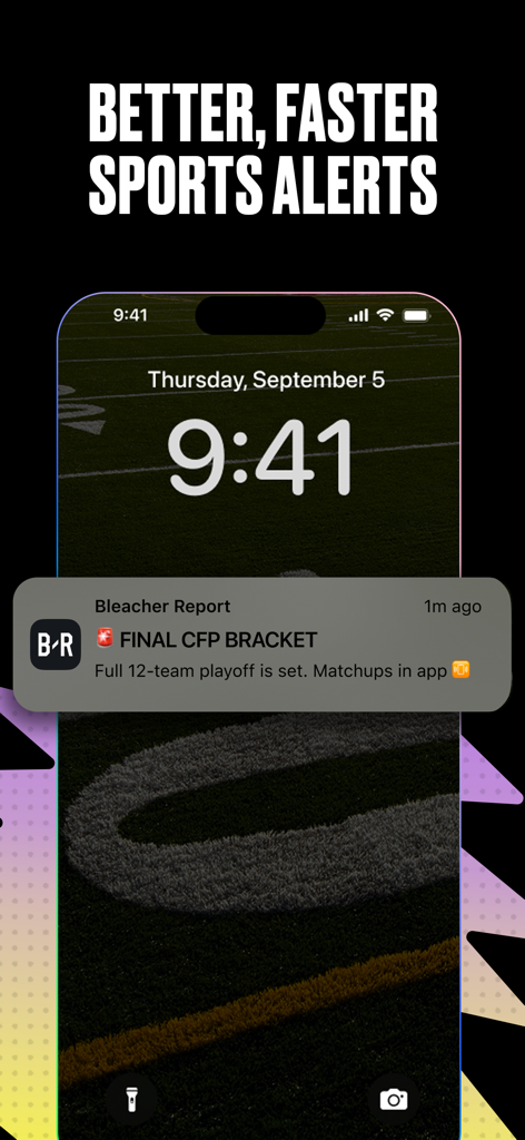 Bleacher Report: Sports News - Notificação do aplicativo móvel Bleacher Report na tela de bloqueio de um telefone mostrando um alerta de notícias esportivas