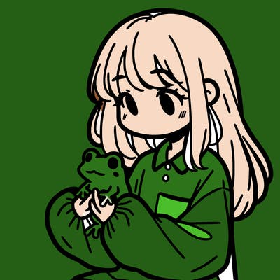 girl with long hair and a oversized shirt. and she is holding a frog