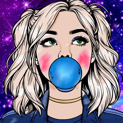 realististic girl blowing bubble -gum