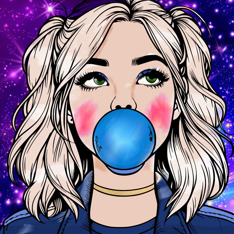 realististic girl blowing bubble -gum