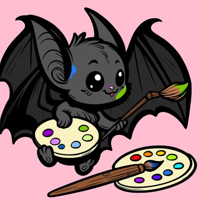 a bat holding a paintbrush and palette