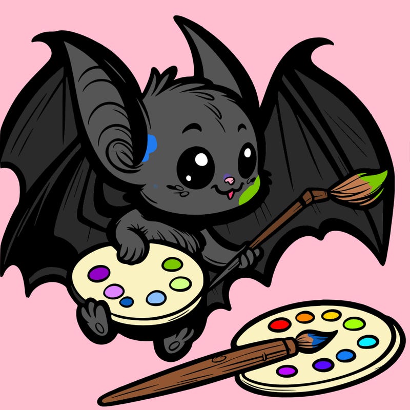 a bat holding a paintbrush and palette