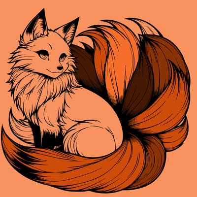 realistic detailed 9 tailed anime fox