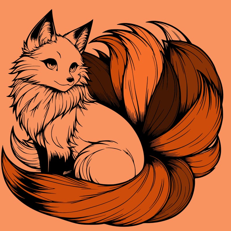 realistic detailed 9 tailed anime fox